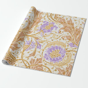 Walter Crane Arts and Crafts Purple Floral Art Wrapping Paper