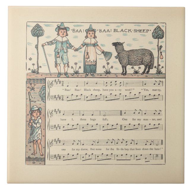 Walter Crane Baa Baa Black Sheep Nursery Rhyme  Ceramic Tile (Front)