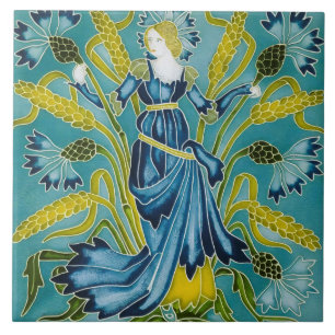 Walter Crane Blue Cornflower Arts and Crafts Ceramic Tile