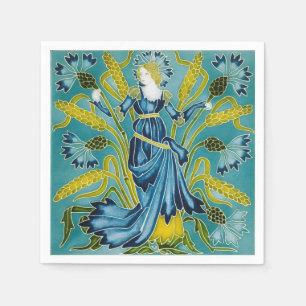 Walter Crane Blue Cornflower Arts and Crafts Napkin