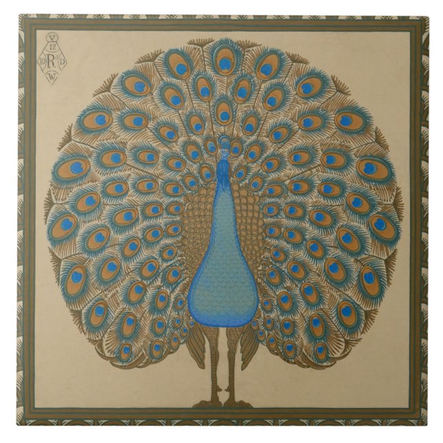 Walter Crane Blue Peacock with its tail outspread  Ceramic Tile (Front)