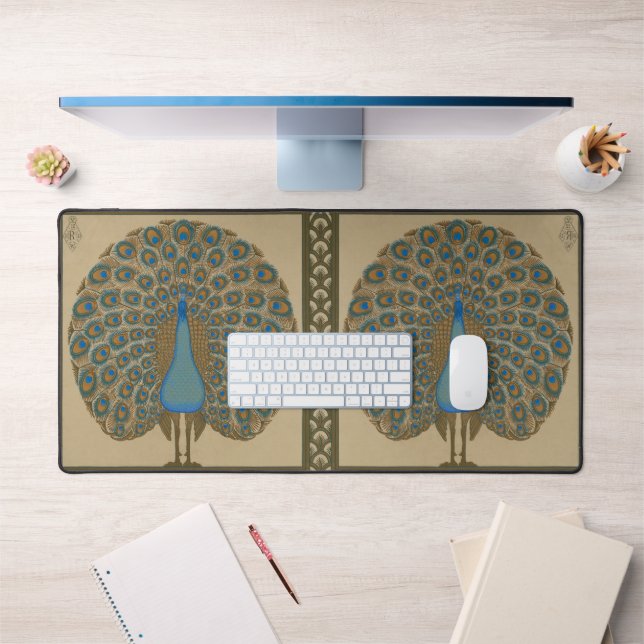 Walter Crane Blue Peacock with its tail outspread  Desk Mat (Office 1)