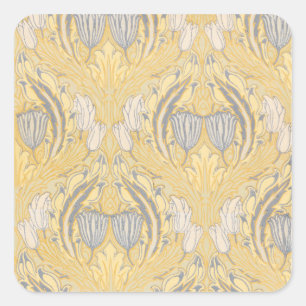 Walter Crane Blue White Tulips & Acanthus Square Sticker