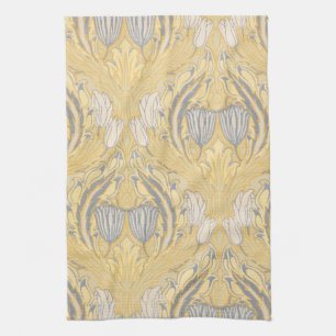 Walter Crane Blue White Tulips & Acanthus Tea Towel