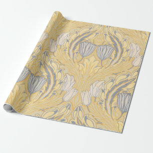 Walter Crane Blue White Tulips & Acanthus Wrapping Paper