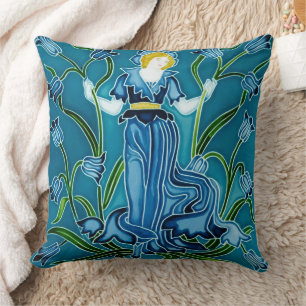 Walter Crane Bluebell Art Nouveau Flower Maiden Cushion