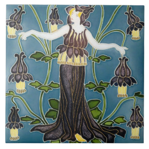 Walter Crane Columbine Art Nouveau Purple Flower Ceramic Tile