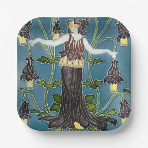 Walter Crane Columbine Art Nouveau Purple Flower Paper Plate