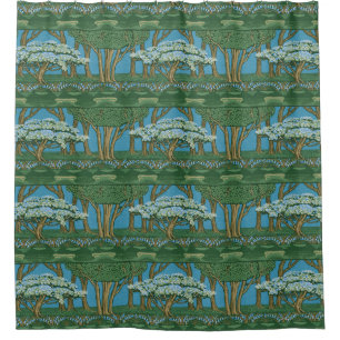 Walter Crane May Tree Wallpaper Green Blue Shower Curtain