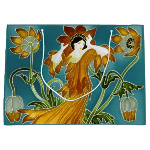 Walter Crane Orange Tulip Art Nouveau Floral Large Gift Bag