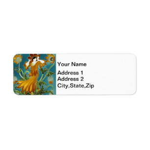 Walter Crane Orange Tulip Art Nouveau Floral Return Address Label