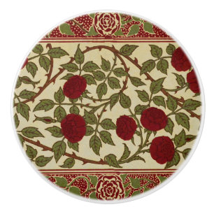 Walter Crane Red Roses with Thorned Stems Ceramic Knob