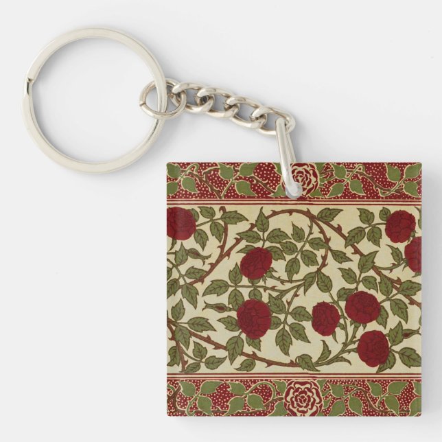 Walter Crane Red Roses with Thorned Stems Key Ring (Front)