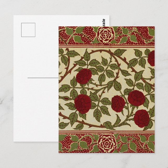 Walter Crane Red Roses with Thorned Stems Postcard (Front/Back)