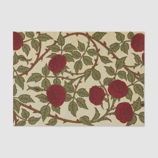 Walter Crane Red Roses with Thorned Stems Tissue Paper (Front)