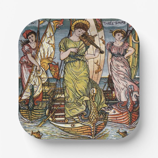 Walter Crane Ships,Graceful Ladies,Art Nouveau Paper Plate (Front)