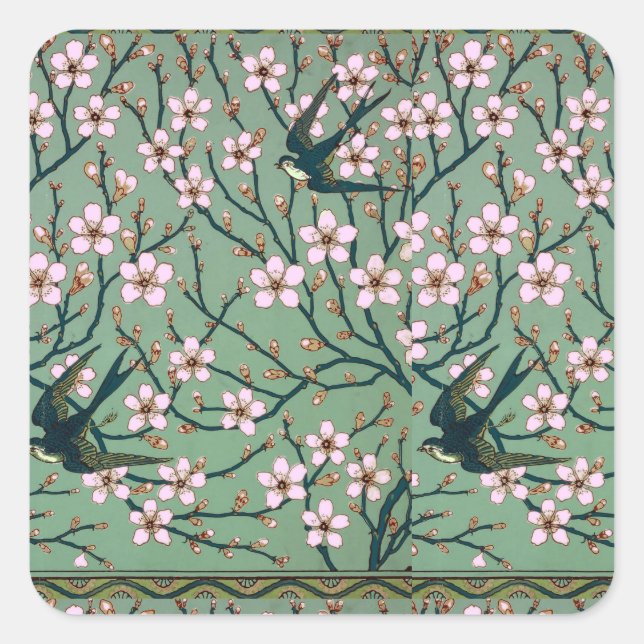 Walter Crane - Swallows and Almond Blossoms Mug Square Sticker (Front)