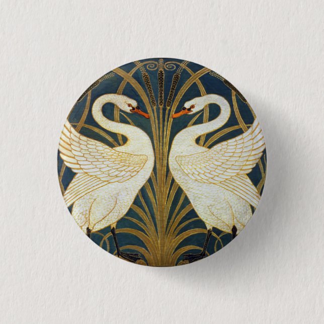 Walter Crane - Swan, Rush And Iris Art Nouveau 3 Cm Round Badge (Front)