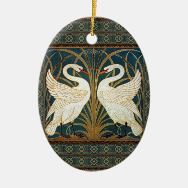 Walter Crane Swan, Rush And Iris Art Nouveau Ceramic Ornament (Front)