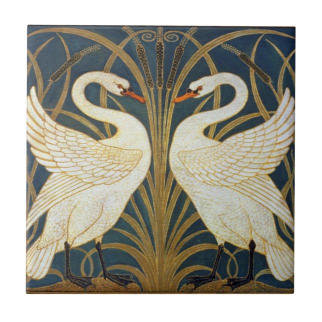 Walter Crane - Swan, Rush And Iris Art Nouveau Ceramic Tile (Front)