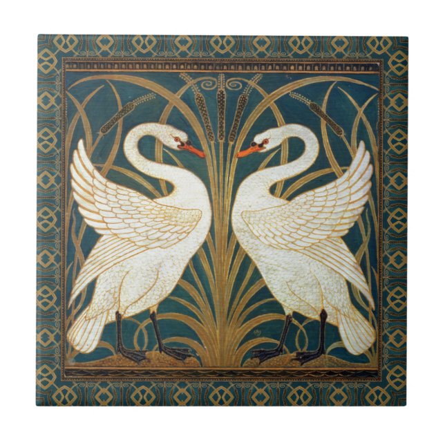 Walter Crane Swan, Rush And Iris Art Nouveau Ceramic Tile (Front)