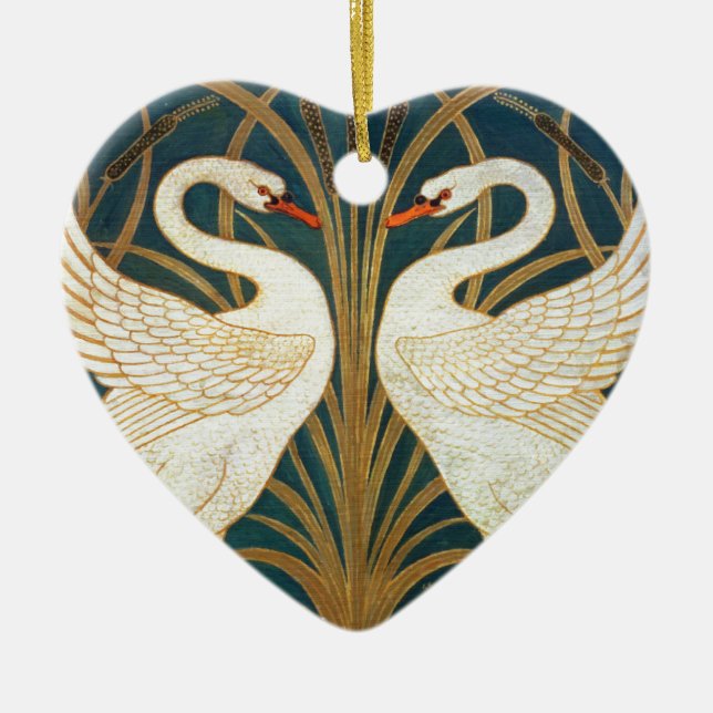 Walter Crane Swan, Rush And Iris Art Nouveau Ceramic Tree Decoration (Front)
