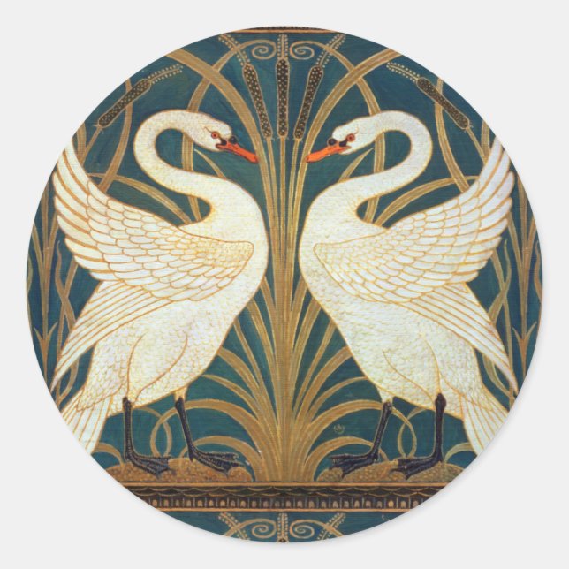 Walter Crane Swan, Rush And Iris Art Nouveau Classic Round Sticker (Front)