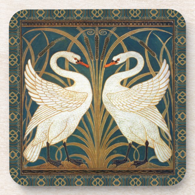 Walter Crane Swan, Rush And Iris Art Nouveau Coaster (Front)