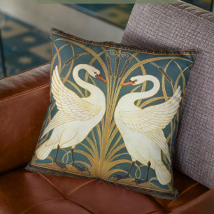 Walter Crane Swan, Rush And Iris Art Nouveau Cushion