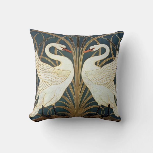 Walter Crane Swan, Rush And Iris Art Nouveau  Cushion (Front)