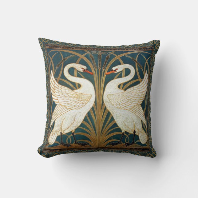 Walter Crane Swan, Rush And Iris Art Nouveau Cushion (Front)