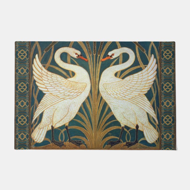 Walter Crane Swan, Rush And Iris Art Nouveau Doormat (Front)