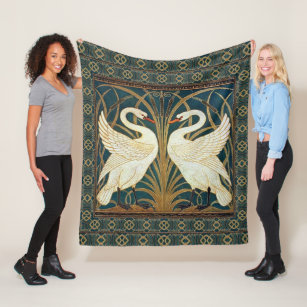 Walter Crane Swan, Rush And Iris Art Nouveau  Fleece Blanket