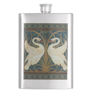 Walter Crane Swan, Rush And Iris Art Nouveau Hip Flask