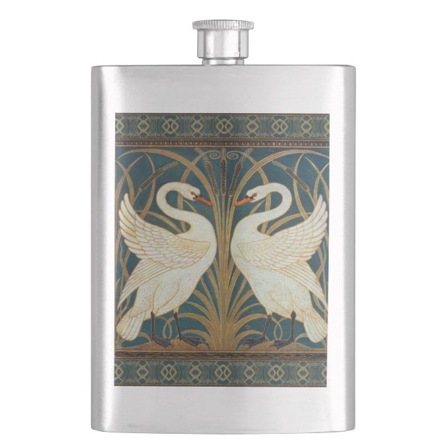 Walter Crane Swan, Rush And Iris Art Nouveau Hip Flask (Front)