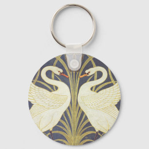 Walter Crane Swan, Rush And Iris Art Nouveau Key Ring