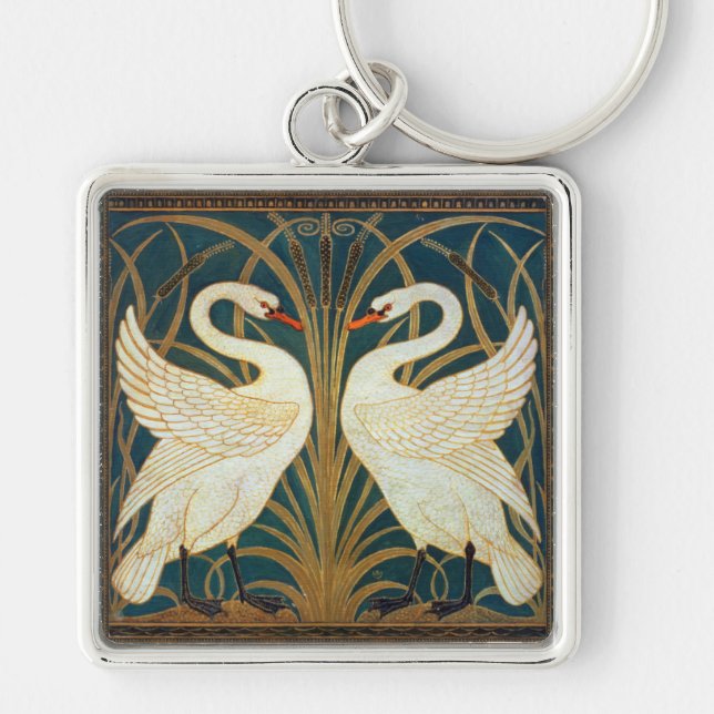 Walter Crane Swan, Rush And Iris Art Nouveau Key Ring (Front)