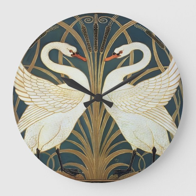 Walter Crane Swan, Rush And Iris Art Nouveau  Large Clock (Front)