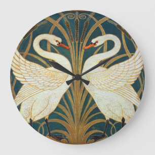 Walter Crane Swan, Rush And Iris Art Nouveau Large Clock