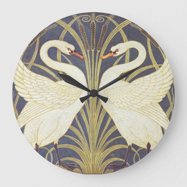 Walter Crane Swan, Rush And Iris Art Nouveau Large Clock (Front)