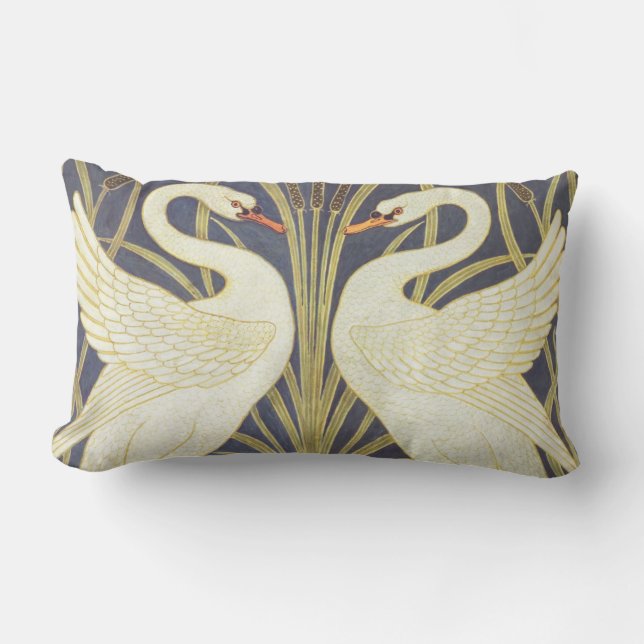 Walter Crane Swan, Rush And Iris Art Nouveau Lumbar Cushion (Front)