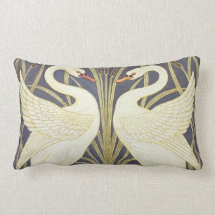 Walter Crane Swan, Rush And Iris Art Nouveau Lumbar Cushion