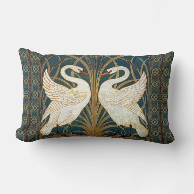 Walter Crane Swan, Rush And Iris Art Nouveau Lumbar Cushion (Front)