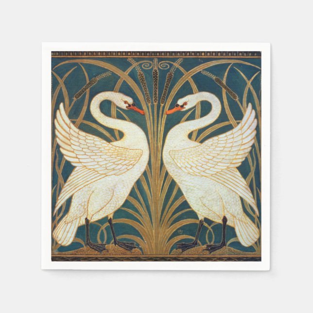 Walter Crane Swan, Rush And Iris Art Nouveau Napkin (Front)