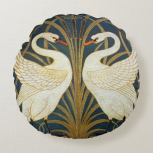 Walter Crane Swan Rush And Iris Art Nouveau Round Cushion