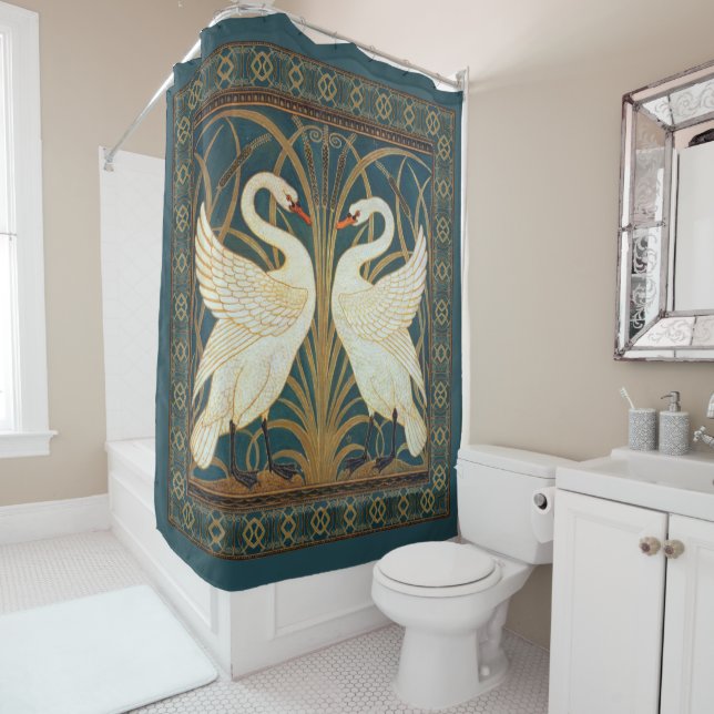 Walter Crane Swan, Rush And Iris Art Nouveau Shower Curtain (In Situ)
