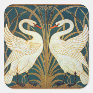 Walter Crane Swan, Rush And Iris Art Nouveau Square Sticker