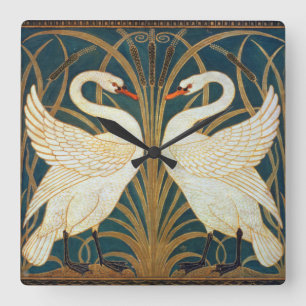 Walter Crane Swan, Rush And Iris Art Nouveau Square Wall Clock