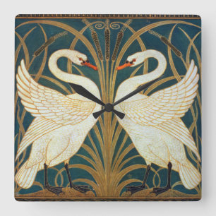 Walter Crane Swan, Rush And Iris Art Nouveau Square Wall Clock