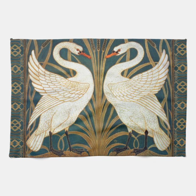 Walter Crane Swan, Rush And Iris Art Nouveau Tea Towel (Horizontal)